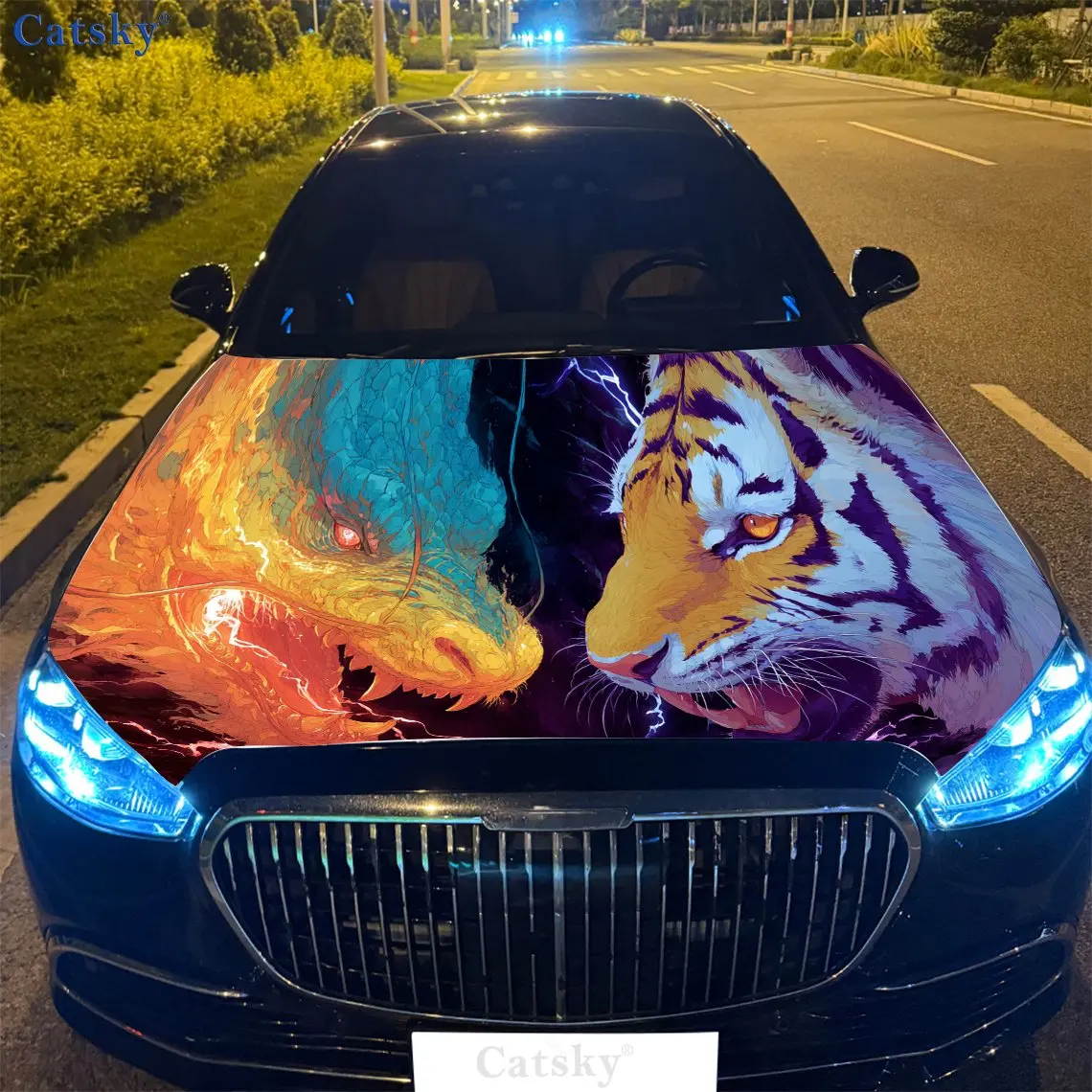 

Mighty Dragon and Tiger Car Engine Hood Sticker, Auto Vinyl Wraps, Waterproof Self-adhesive Vehicle Decal, Durable & Anti-scratc
