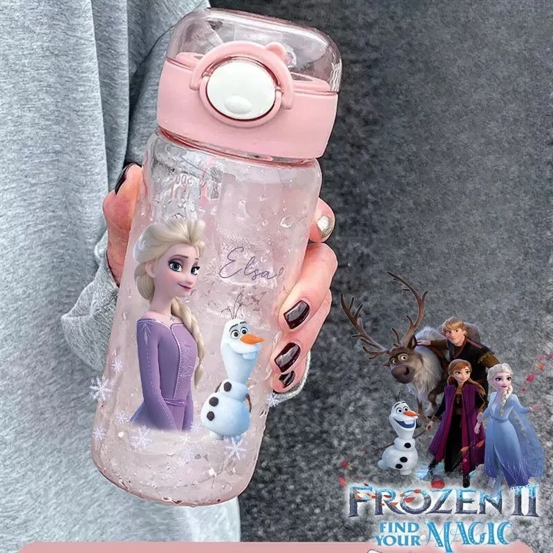 Frozen Elsa Anime Peripheral Creative Cartoon Cute Print Student Portable Large Capacity Straw Plastic Cup Girl Birthday Gift