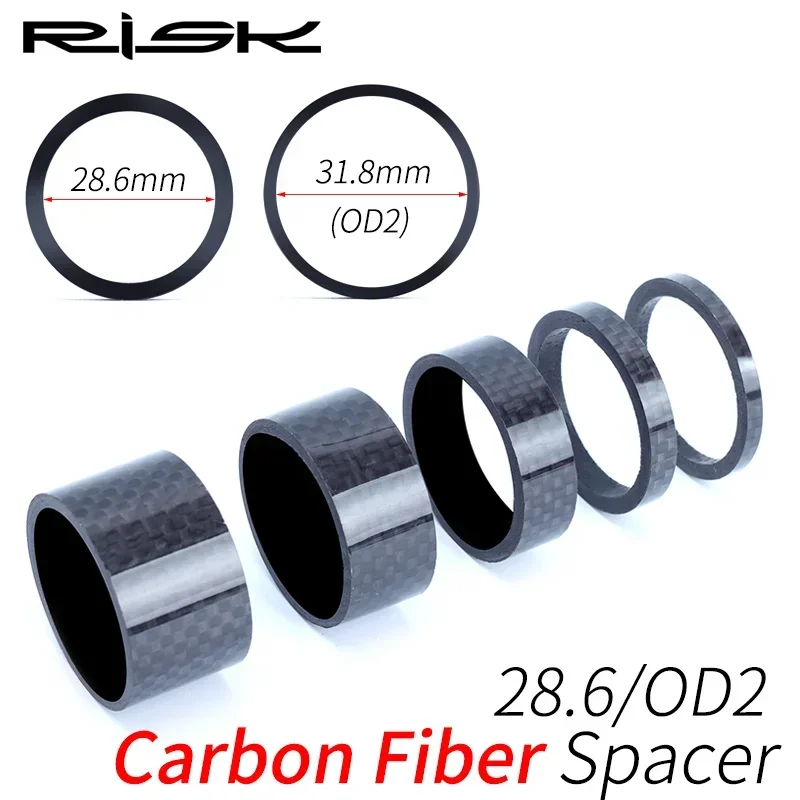 

RISK 3K Carbon Fiber Bicycle Front Fork Spacers for 1-1/8" 28.6mm 1-1/4" 31.8mm OD2 MTB Road Bike Headset Stem Adjustment Washer