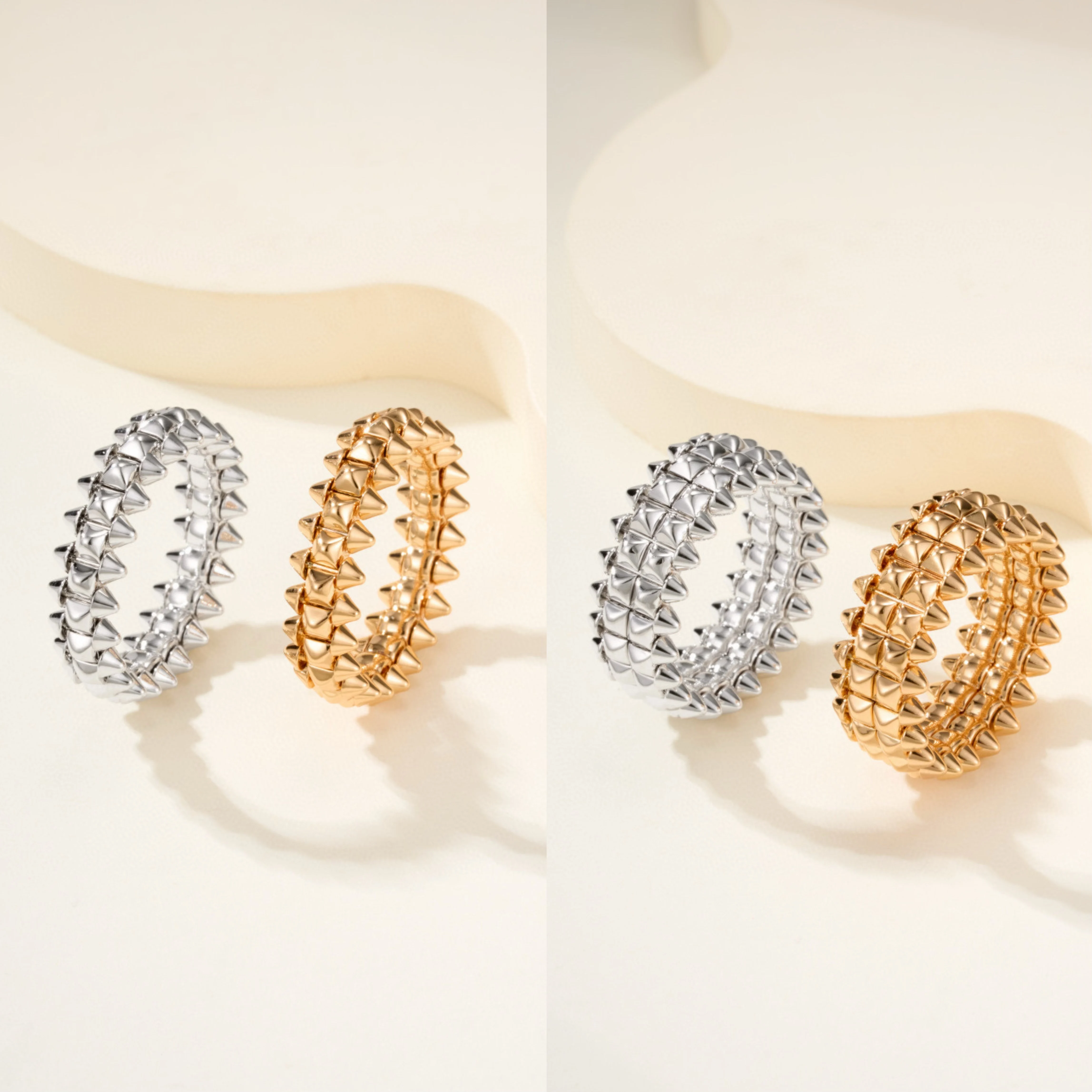 

French style 925Style Riveted Bullet High QualityRings For Women Punk Gold Color Creative Ring Broad Surface Finger Jewelry Gift