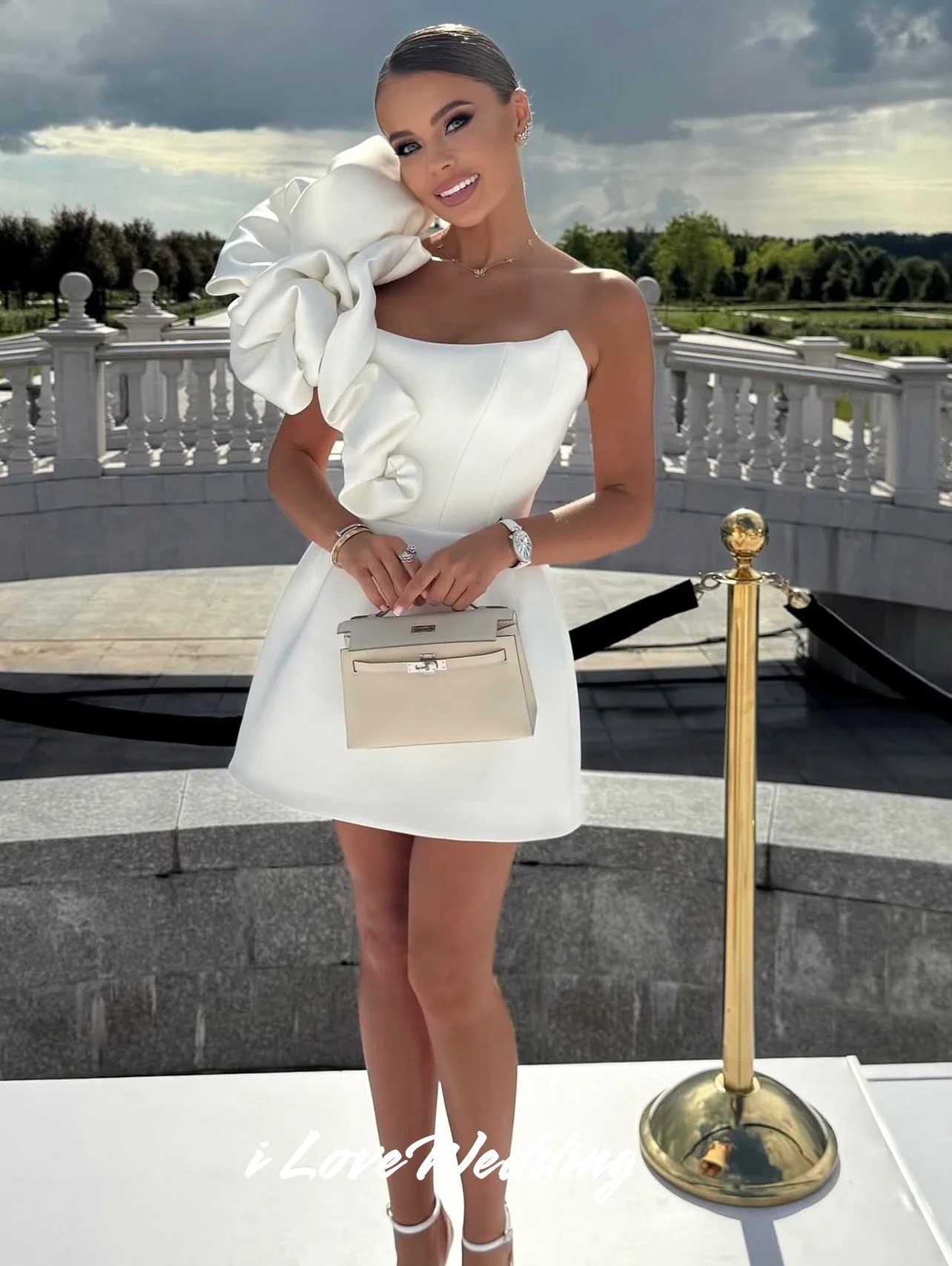 White One Shoulder Homecoming Dress 2025 Satin Sleeveless A-Line Mini Skirt Cocktail Dress Pleated Wedding Party Dress Customize