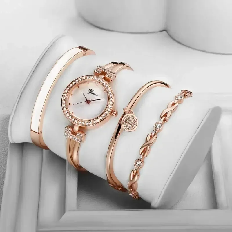 

4PCS Women Watch Ladies Bracelet Luxury Fashion Quartz Watch Wristwatch Rose Gold Rhinestone Watches Clock Orologio Reloj Hombre