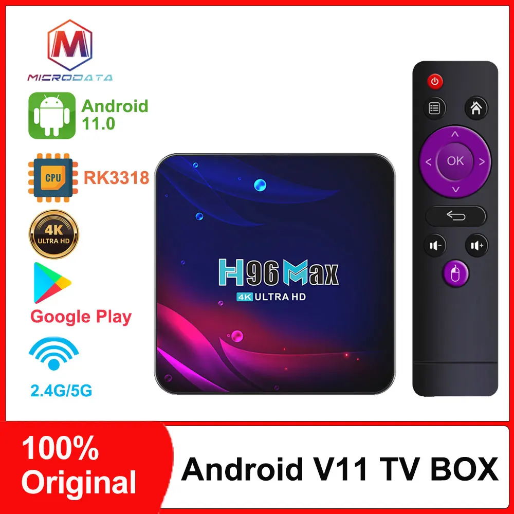 Android TV BOX H96 Max V11, Android 11.0 Set-top Box 4K, 4G+64GB 2G+16GB RK3318 Quad-Core, WiFi 2.4G/5G, Smart iptv Android box