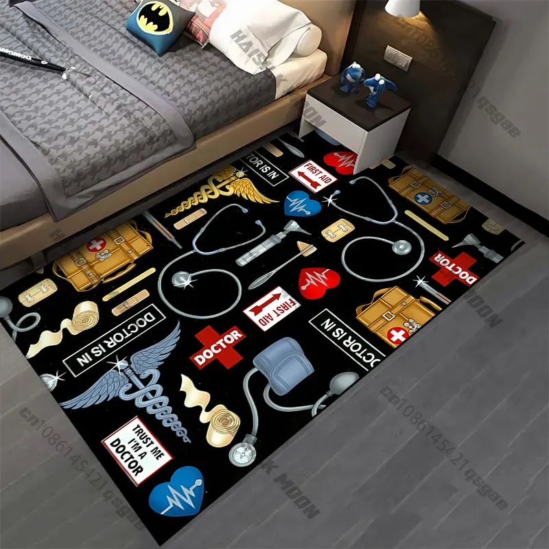 Medical tools symbols healthcare theme carpet Yoga living room room decor children's crawling mat doormat area rug