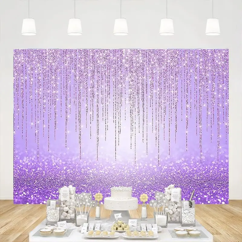 Purple Glitter Backdrop Shiny Glittering Bokeh Photography Background Theme Party Events Decoration Banner Studio Props