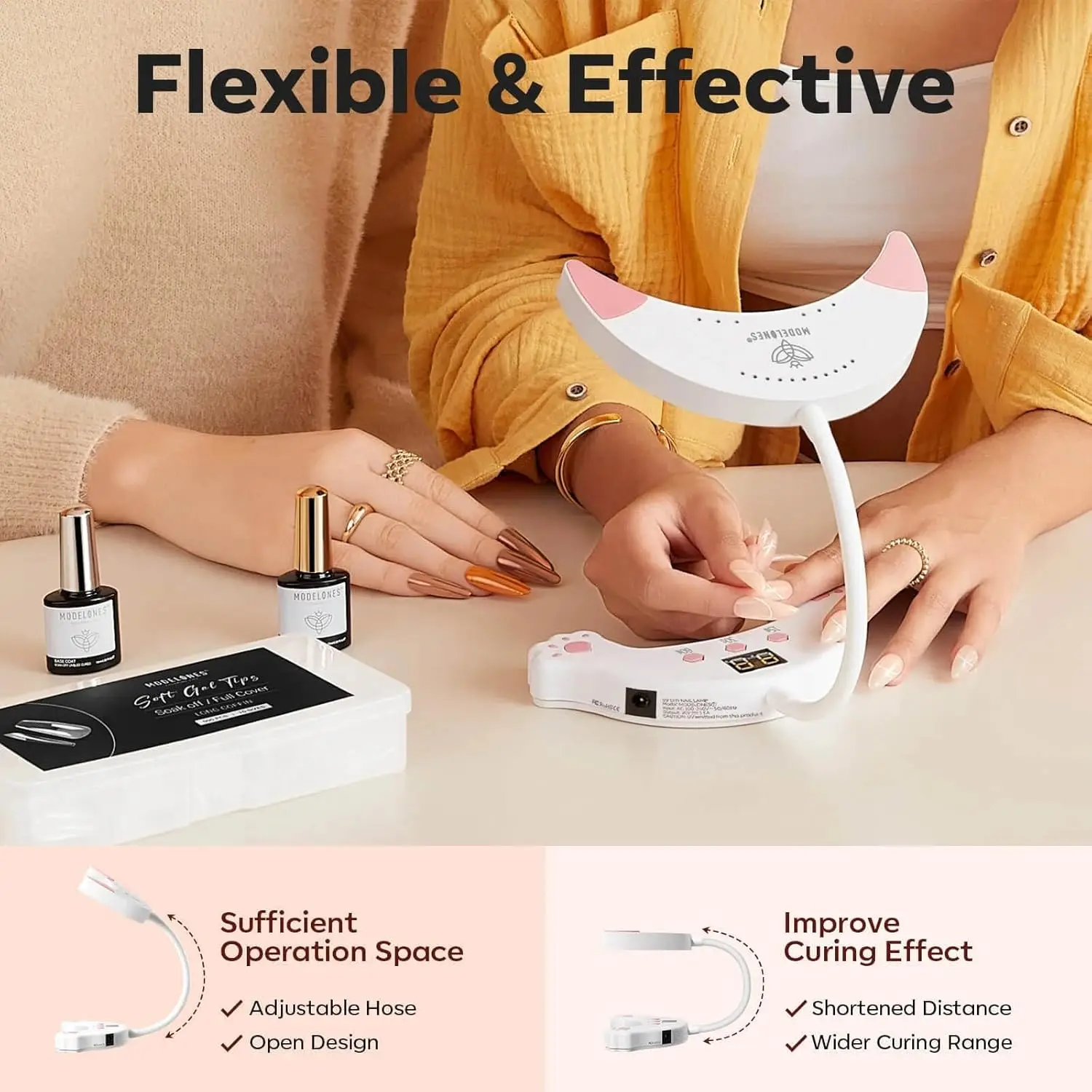 مصباح أظافر LED بالأشعة فوق البنفسجية، ضوء أظافر جل معقوفة، 48 وات مع 3 مؤقتات وشاشة LCD