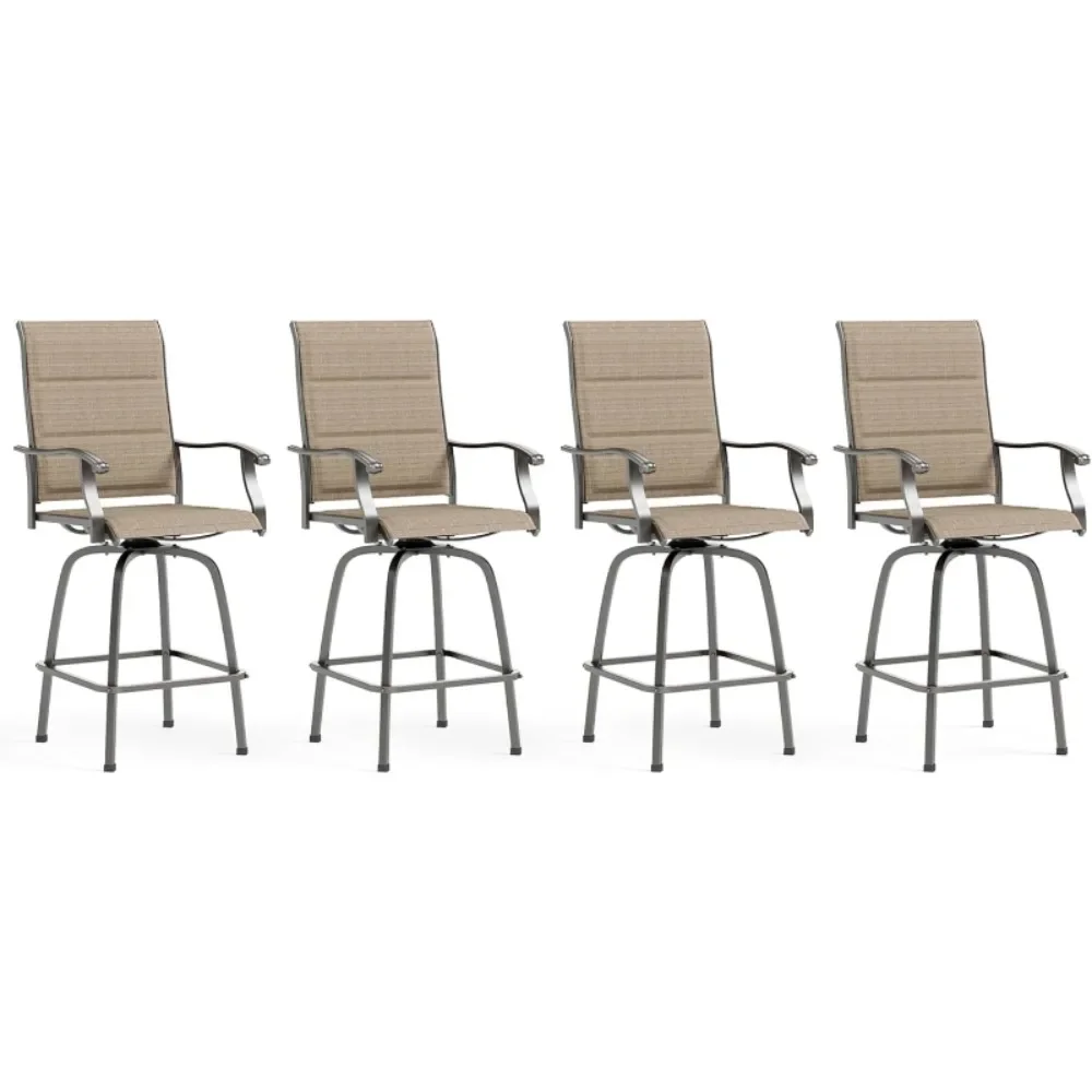 

Outdoor Padded Swivel Bar Stools, Patio Bar Height Padded Sling Chairs, Steel Frame All-Weather Resistant