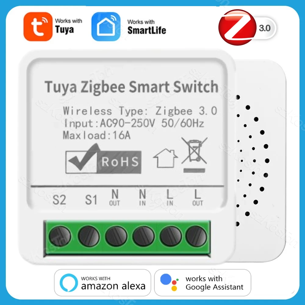 16A Tuya Mini ZigBee Smart Switch Wireless DIY Light Switches Smart Home Automation APP Timer Voice Control Support Alexa Google