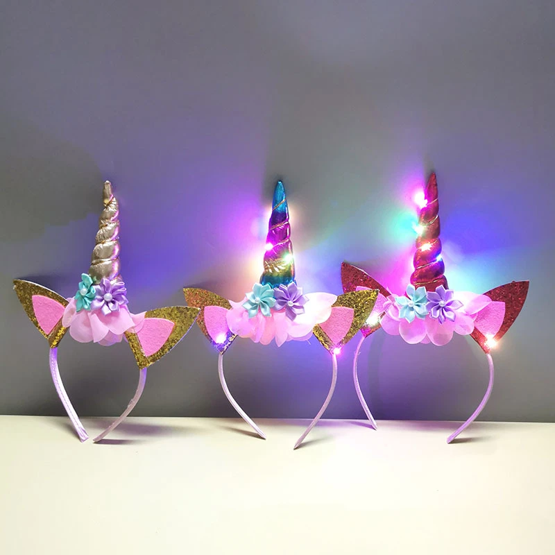 LED Unicorn Crown Girl Birthday Party Decoration Unicorn Headband Girl Headwear with Led Lights