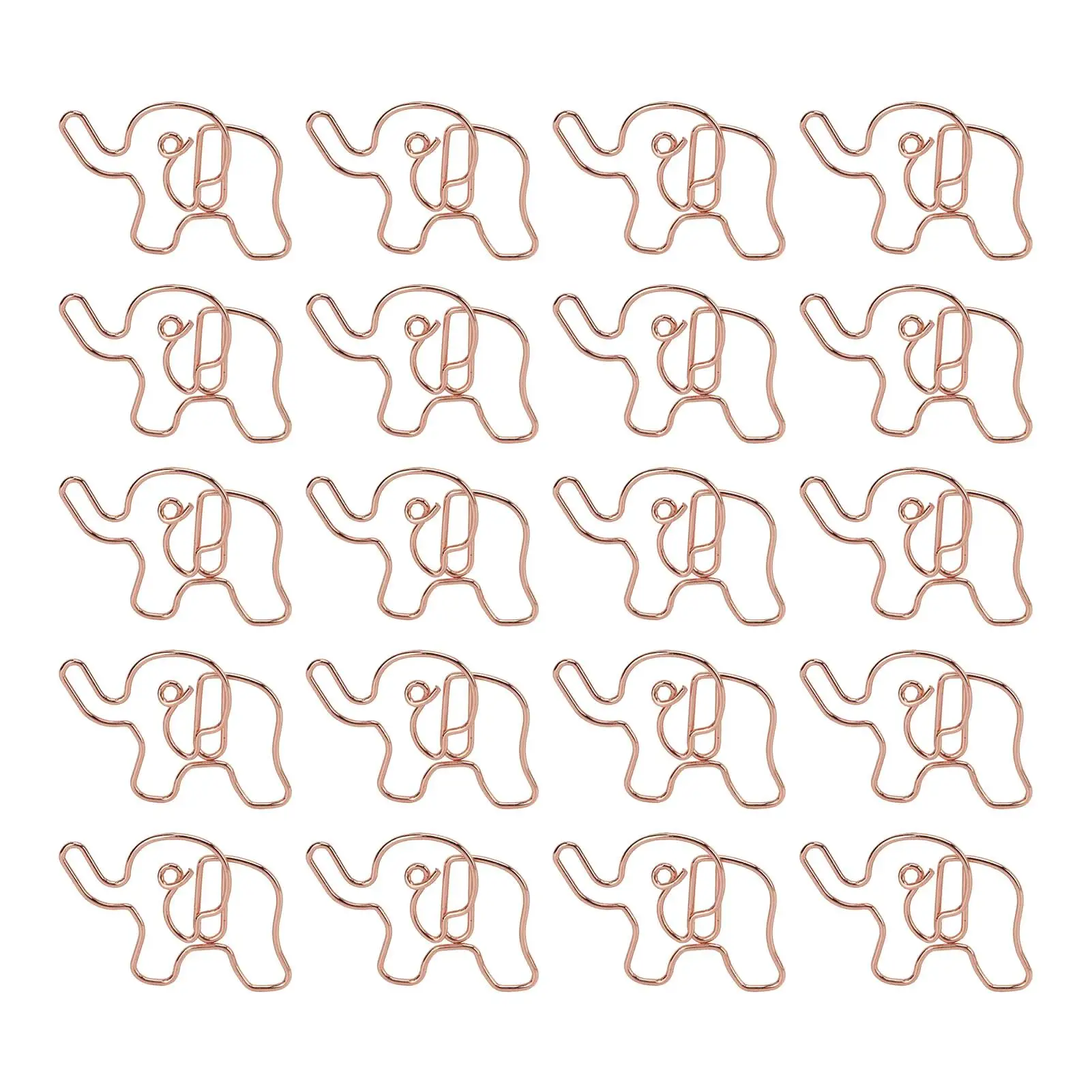 20 قطعة من مشابك الورق الذهبية الوردية على شكل فيل لتنظيم المستندات والتصنيف