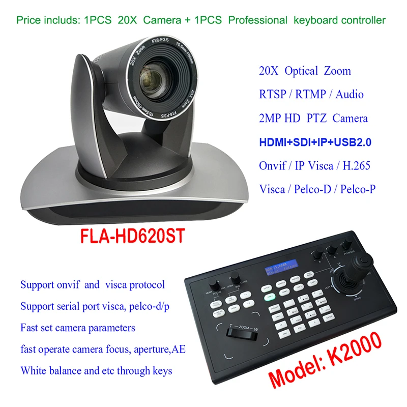 

Joystick Keyboard Control HDSDI HDMI IP PTZ Streaming Conference Camera - Full 1080p High Definition Video with 20x Optical Zoom