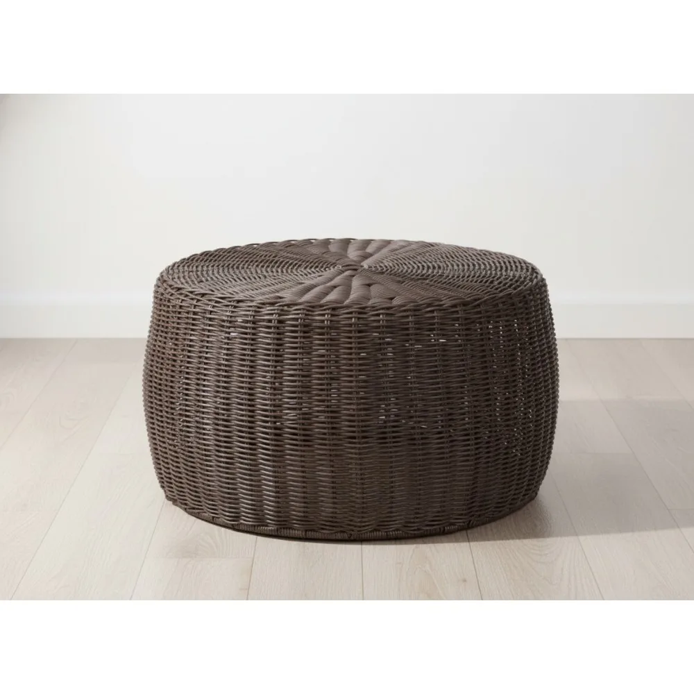 

Handwoven Resin Storage Ottoman Stool, 16"x9", Brown - Bohemian Furniture for Living Room & Patio