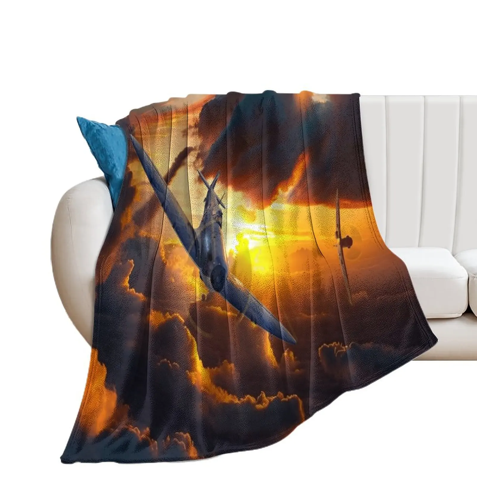 

Spitfire Aircraft in the Sunset Aircraft art Throw Blanket Plaid on the sofa Cute Hairys Travel Blankets