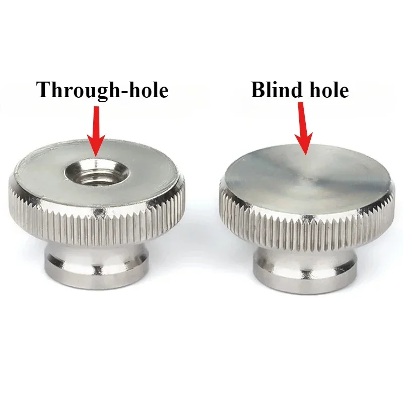 M2 M2.5 M3 M4-M12 304 Stainless Steel Through-hole Blind Hole Screw Nut Hand Twisted High Head Knurled Thumb Hole Blind Hole Nut
