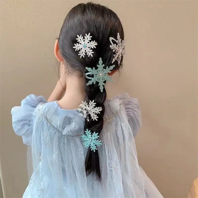 2PCS New Princess Snowflake Lovely Girls Hairpins Children Headwear Hairgrip Hair Clips Barrettes Hair Accessories