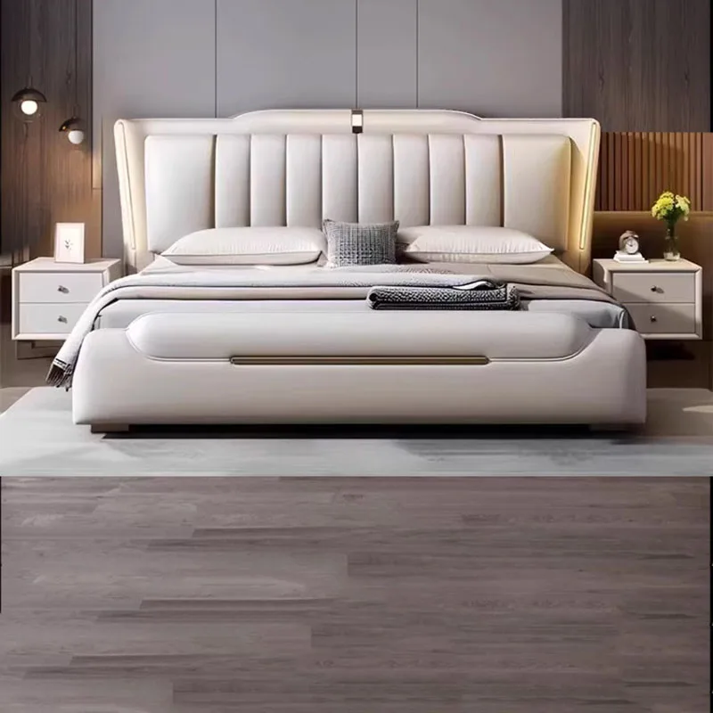 Floor Luxury Bed Frame Double Queen Modern Space Saving European Wooden Bed Beauty Design Letto Matrimoniale Salon Furniture