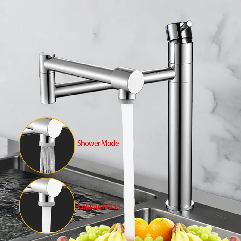 Pot Filler Faucet Folding Kitchen Faucet with Extension Shank Stretchable Double Joint Swing Arms Brass Stove Faucet 360 Swivel