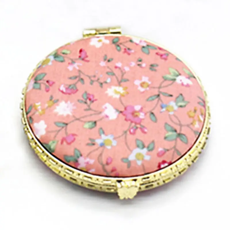 DA17 Mini Round Pocket Folding Makeup Mirror Vintage Double Sides Floral Printed Chinese Style Compact Cosmetic Portable