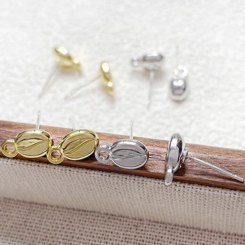 2pcs Coffee Bean Alloy Stud Earrings Color Retention DIY Handmade Accessory Materials