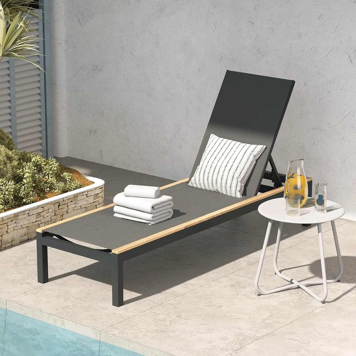 Extra-Long Mesh Sling Lounge Chair w/Wheels, 4-Recline, 350lb Cap, 77.75