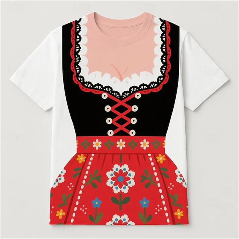 3D German Oktoberfest Beer Festival Printing Women T-Shirt Harajuku Beer Festival Cosplay Costume Graphic T Shirts Mens Clothing