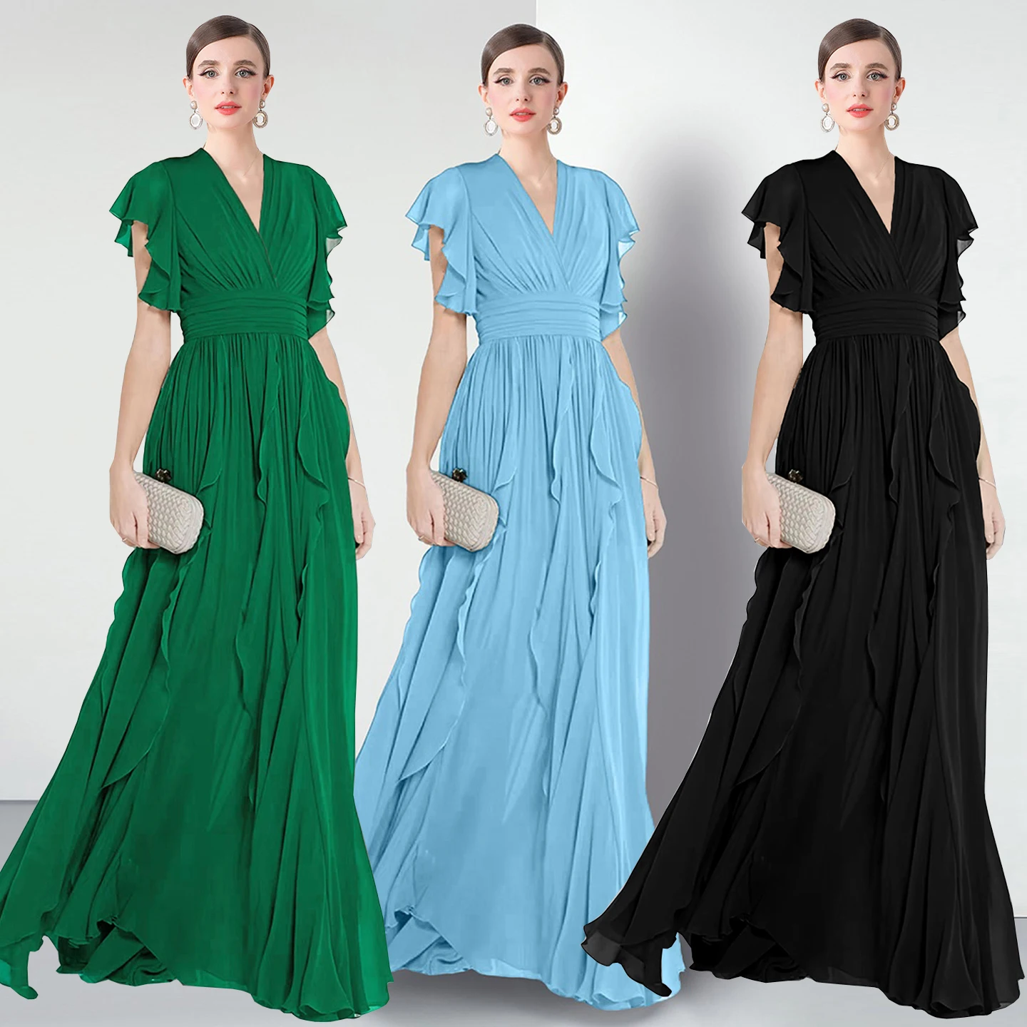 

Ele Pure Color Long Dr owbiz Sle Вечернее платье супер длины Женская модная юбка трапециевидной формы из дышащего полиэстера F...