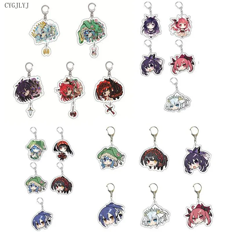 20pcs Anime Date a Live Keychain Cartoon Figures Tokisaki Kurumi Yatogami Toka Himekawa Yoshino Keyring Cosplay Accessories Gift