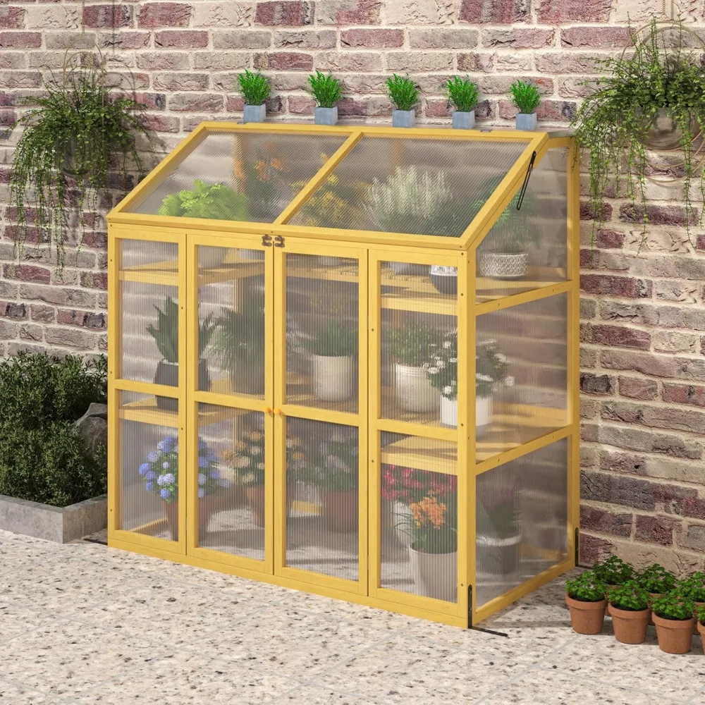 Greenhouse Wooden Cold Frame Greenhouse, Garden Solid Wood Greenhouse Cabinet with Transparent Flip-Top Roof, Raised Flower