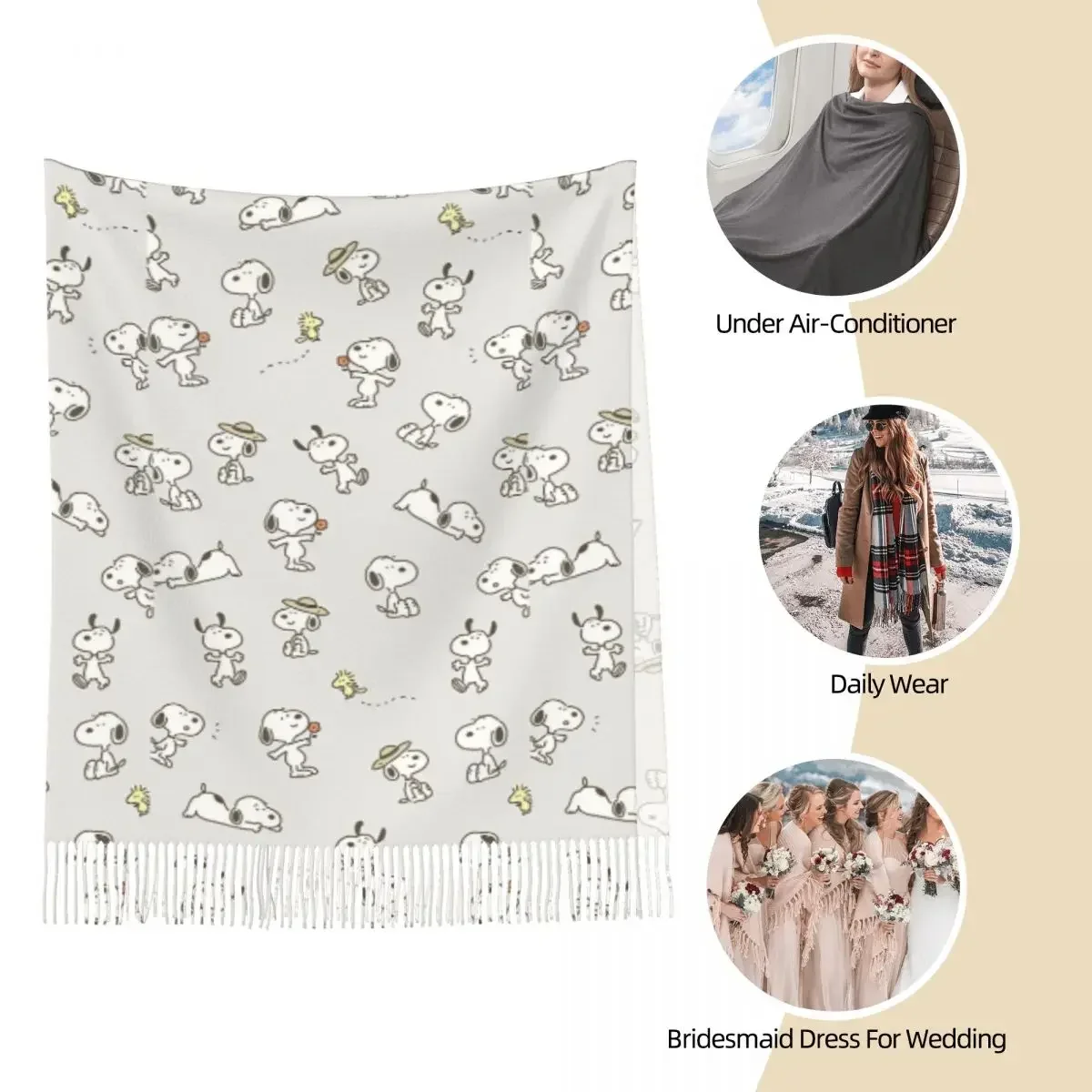 Snoopys Shawl Wraps for Women Winter Large Soft Scarf Cartoon Manga Neckerchief Shawl Scarves image 4