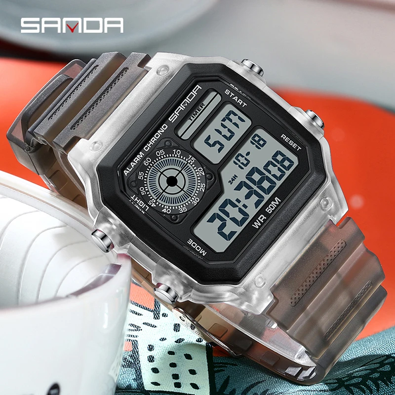 SANDA Fashion Luxury New Men's Sports Watch 50M Waterproof Military LED Display Clock Man Watches LED Digital Male Watch relogio