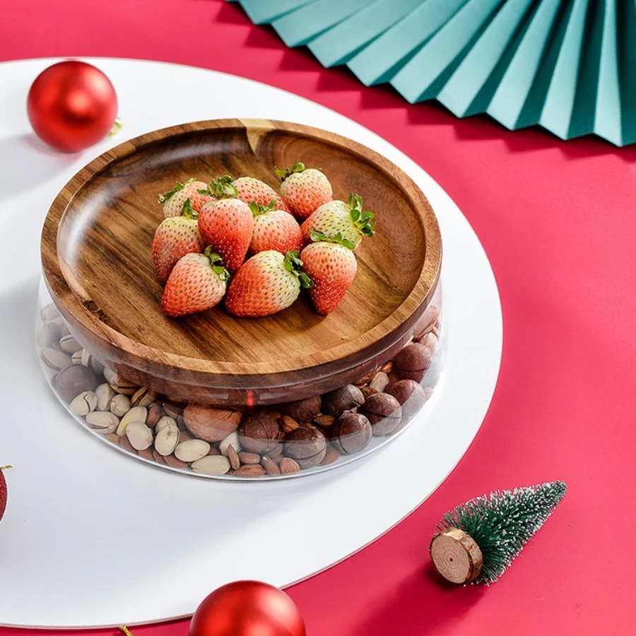 Glass Food Storage Fruit Tray with Wooden Cover Nut Candy Fruit Organizer for Coffee Table Dry Fruit Bowl Kitchen Storage 3