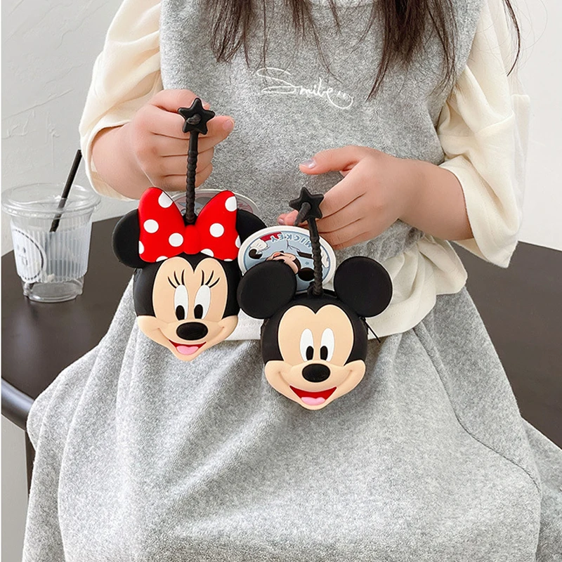 Disney-cartera de silicona de Mickey Mouse, monedero de Minnie Mouse, Mini bolso de mano para estudiantes, bolsas de almacenamiento para monedas, regalos