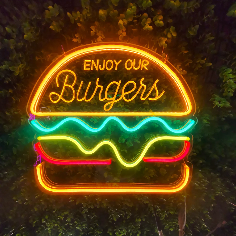 Hamburger Neon Light Acrylic Fast Food Wall Neon Sign for Party Wedding Shop Restaurant Birthday Home Wall Decor Decoration