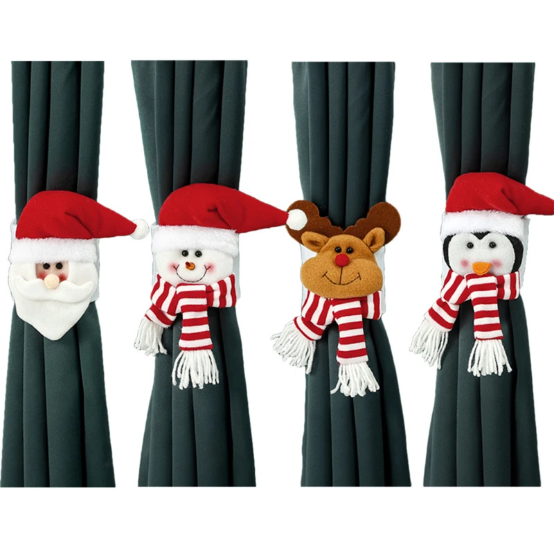 Weihnachten Cartoon Vorhang Verschluss Pinguin Santa Claus Schneemann Elch Vorhang Halter Weihnachten Dekor Für Startseite Weihnachten Vorhang Zubehör