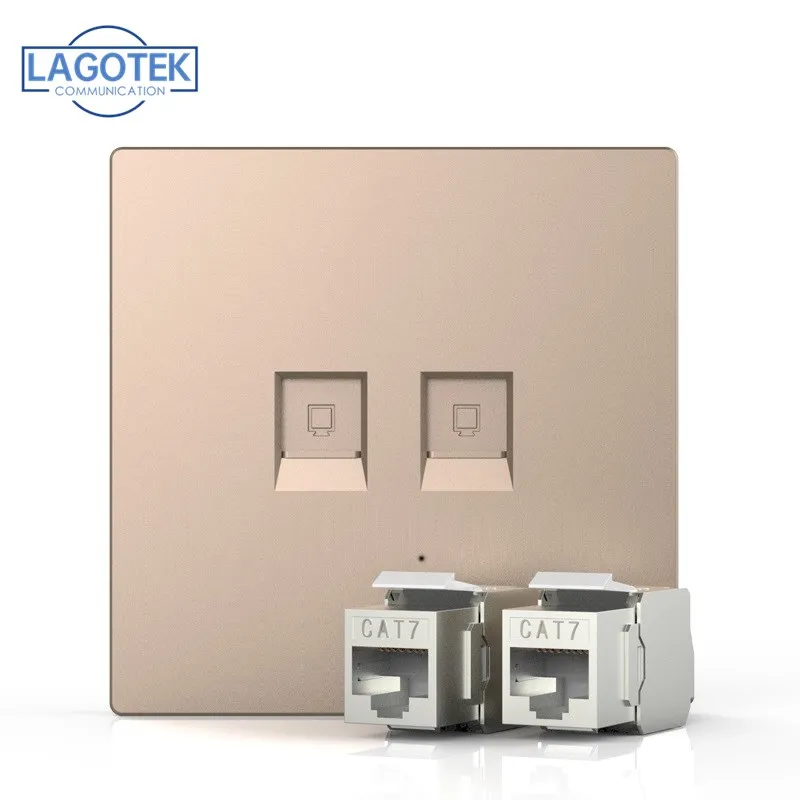 2 Ports CAT7 CAT6A RJ45 Wall Faceplate With Zinc Alloy CAT.7 CAT.6A Keystone Jack Socket For 10G Network Computer Insert Cover