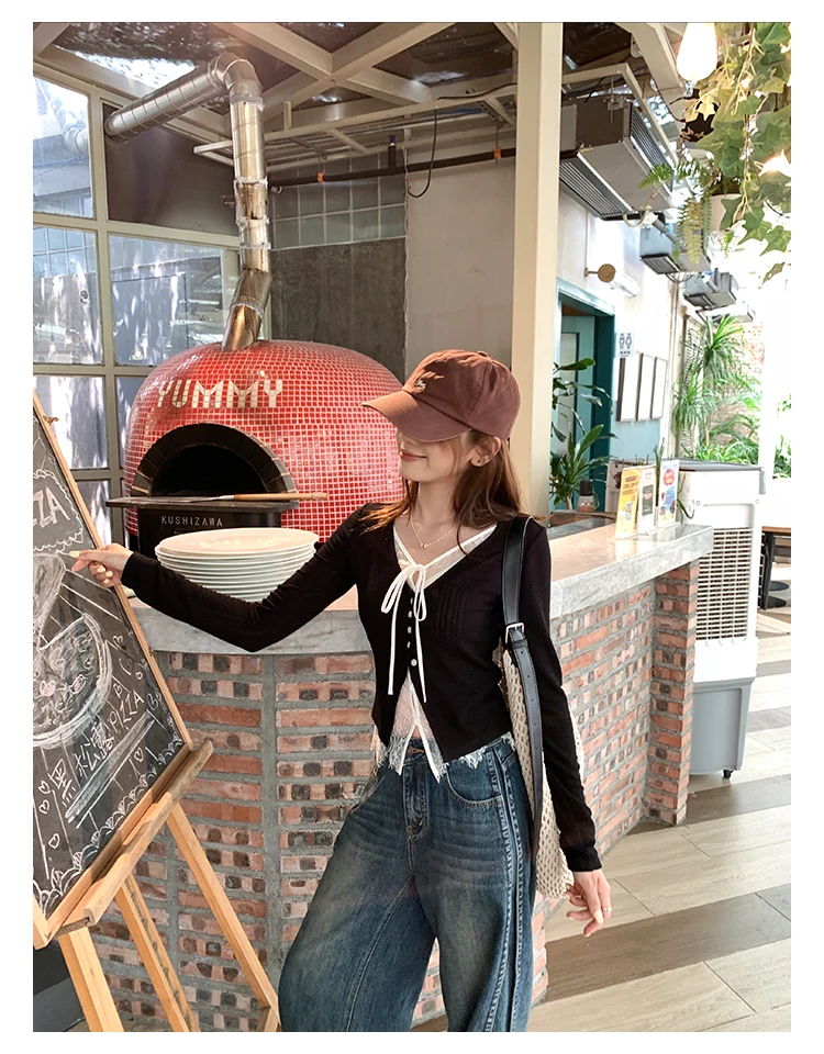 تي شيرت نسائي صيفي بأكمام طويلة من القطن بحاشية مجوفة وخفيفة الوزن سريعة الجفاف في الحرم الجامعي ملابس خروج أنيقة متعثرة حارة