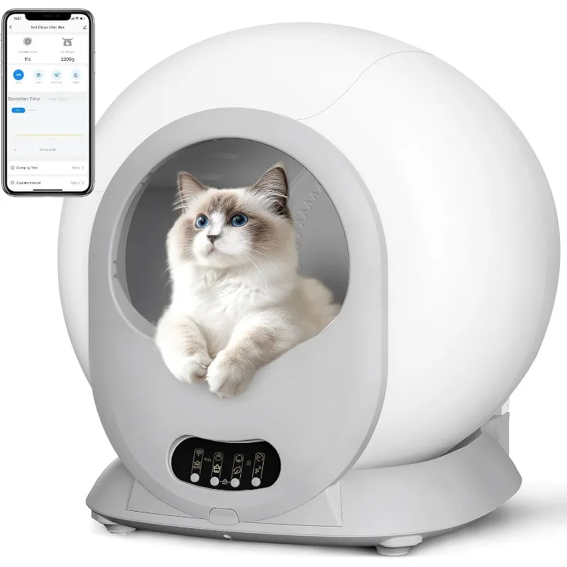 Self Cleaning Litter Box,Scoop Less Automatic Cat Litter Box, Anti Pinch Kitty Litter Box Odor Removal APP Control for Multiple