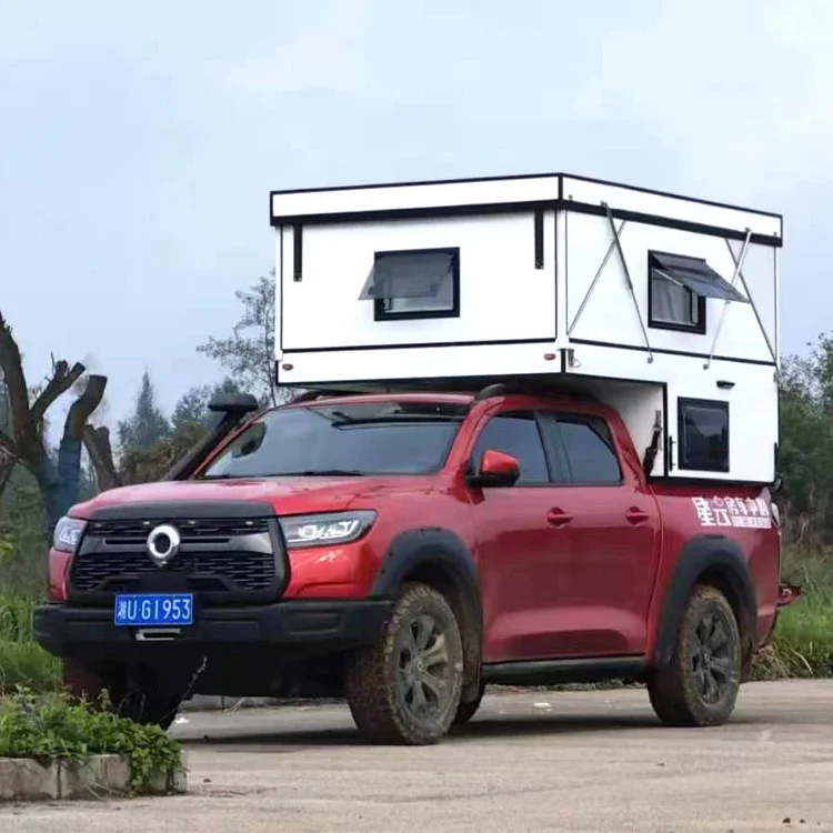 4X4 Slide-In Pick-Up Truck Camper with Foldable Roof Lightweight Overland Trailer Rooftop Awning Tent for Outdoor Camping Travel