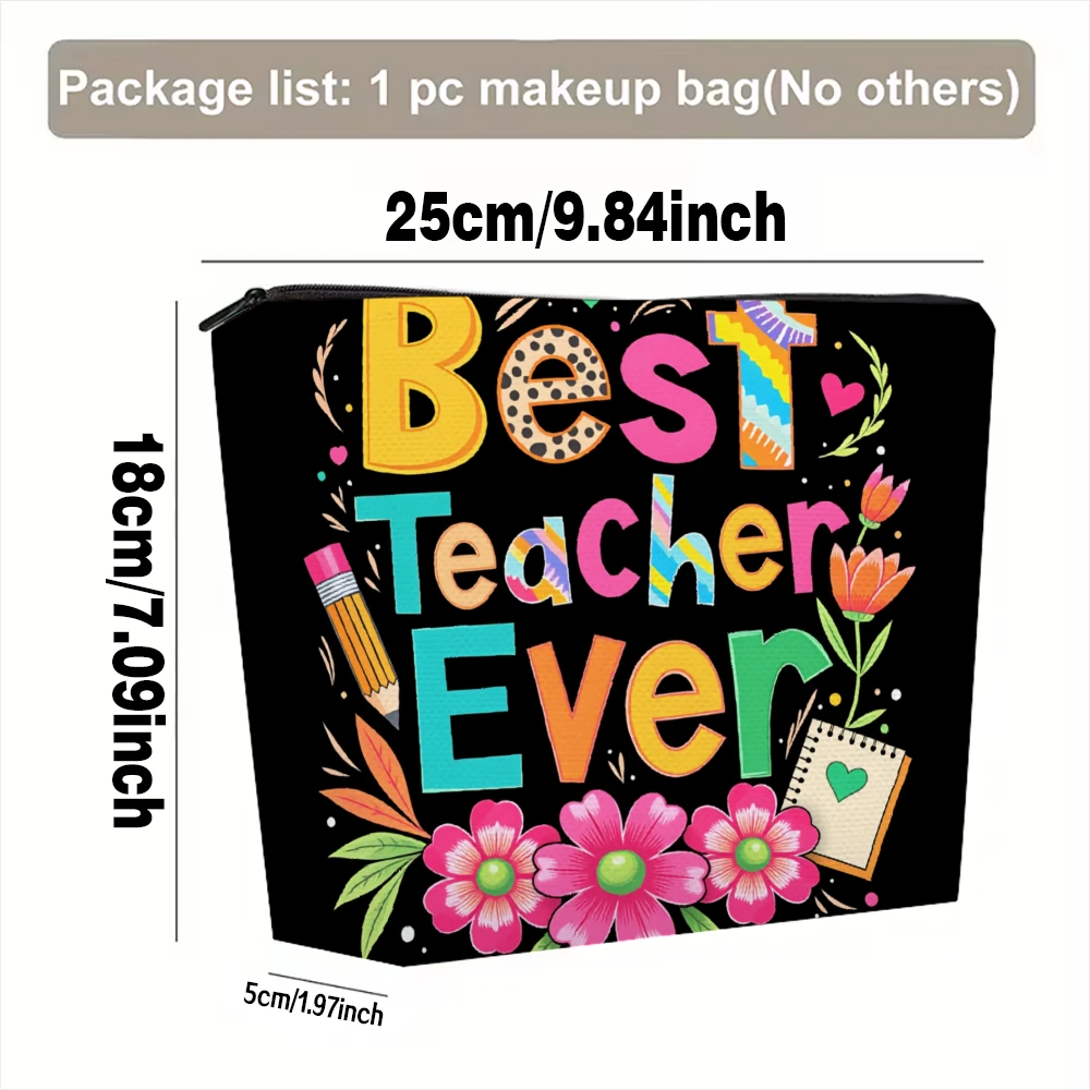 Best Teacher Ever Floral Design Makeup Bags for Girls Cosmetic Pouch Toiletry Bag Pencil Case Travel Storage