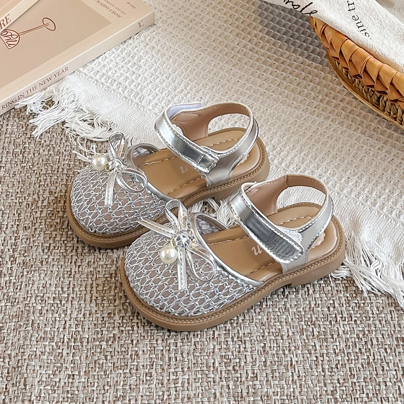 Girls Princess Shoes Sweet Mesh Breathable Kids Casual Shoes Soft Bottom Cute Bows 2026 Summer New Children Sandals Non-slip