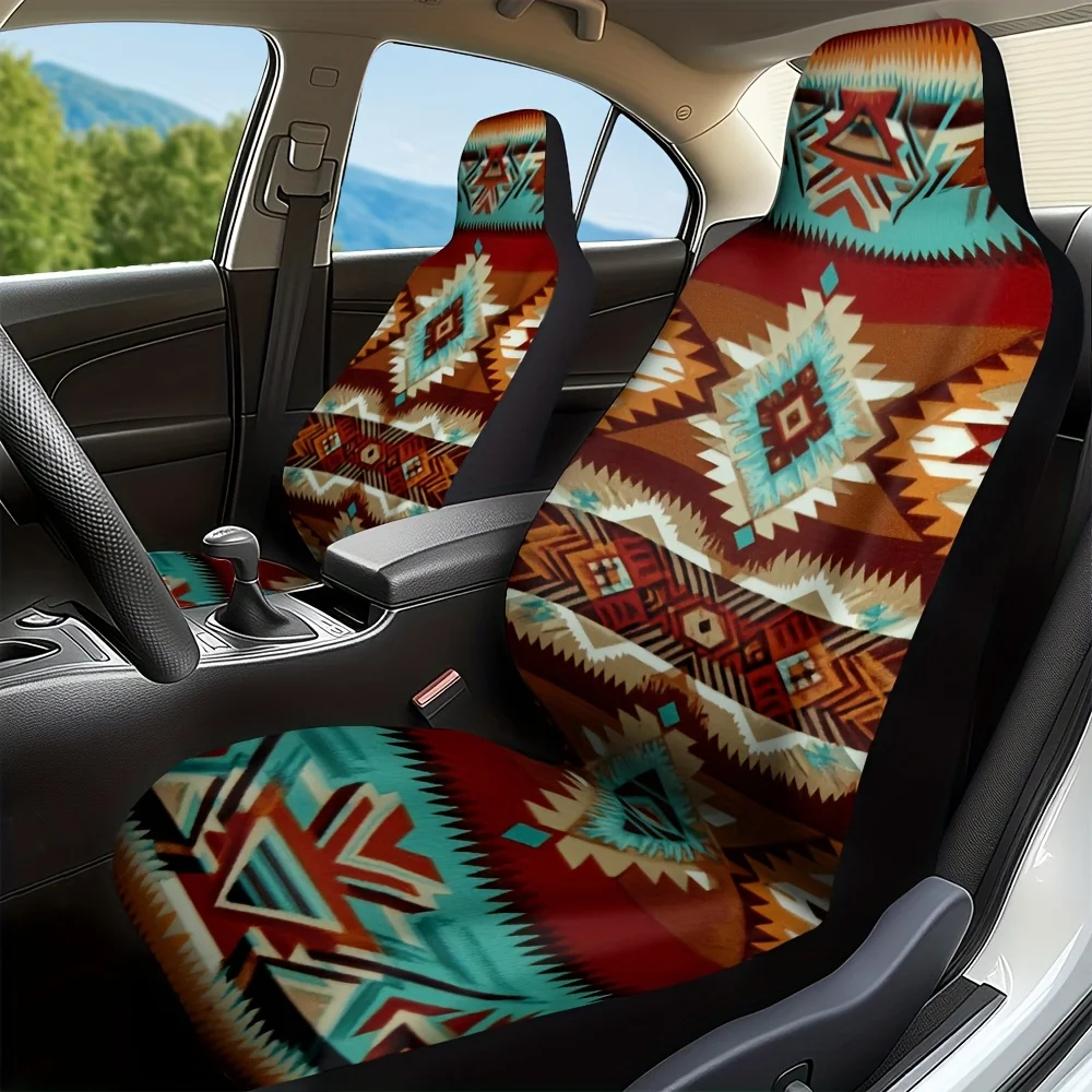 2pcs, Trendy Aztec Pattern Car Seat Covers, Designed For Driver And Passenger Front Seats, Fresh Look For Car Interior With Fron
