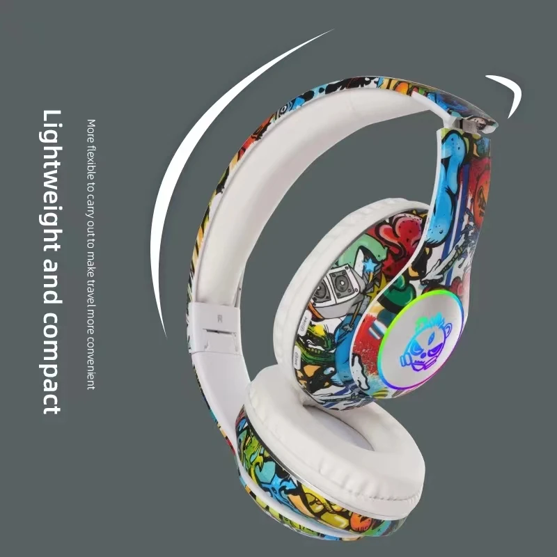 Presentes de natal sem fio bluetooth fones de ouvido graffiti design em microfone redução ruído fone alta fidelidade graves profundos