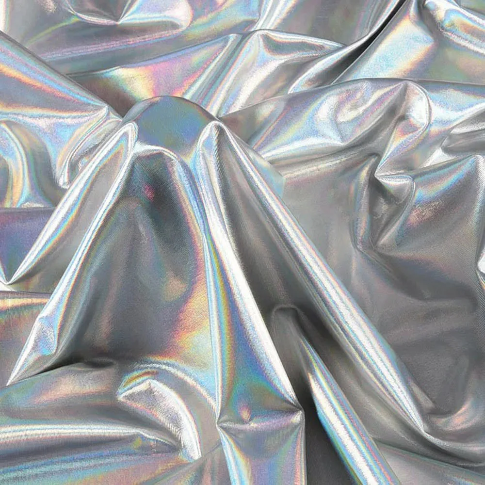 לייזר אלסטי זוהר בד קסם בד בצבע בהיר בהיר לבן בד מתיחה צבעונית לעיצוב בגד גוף