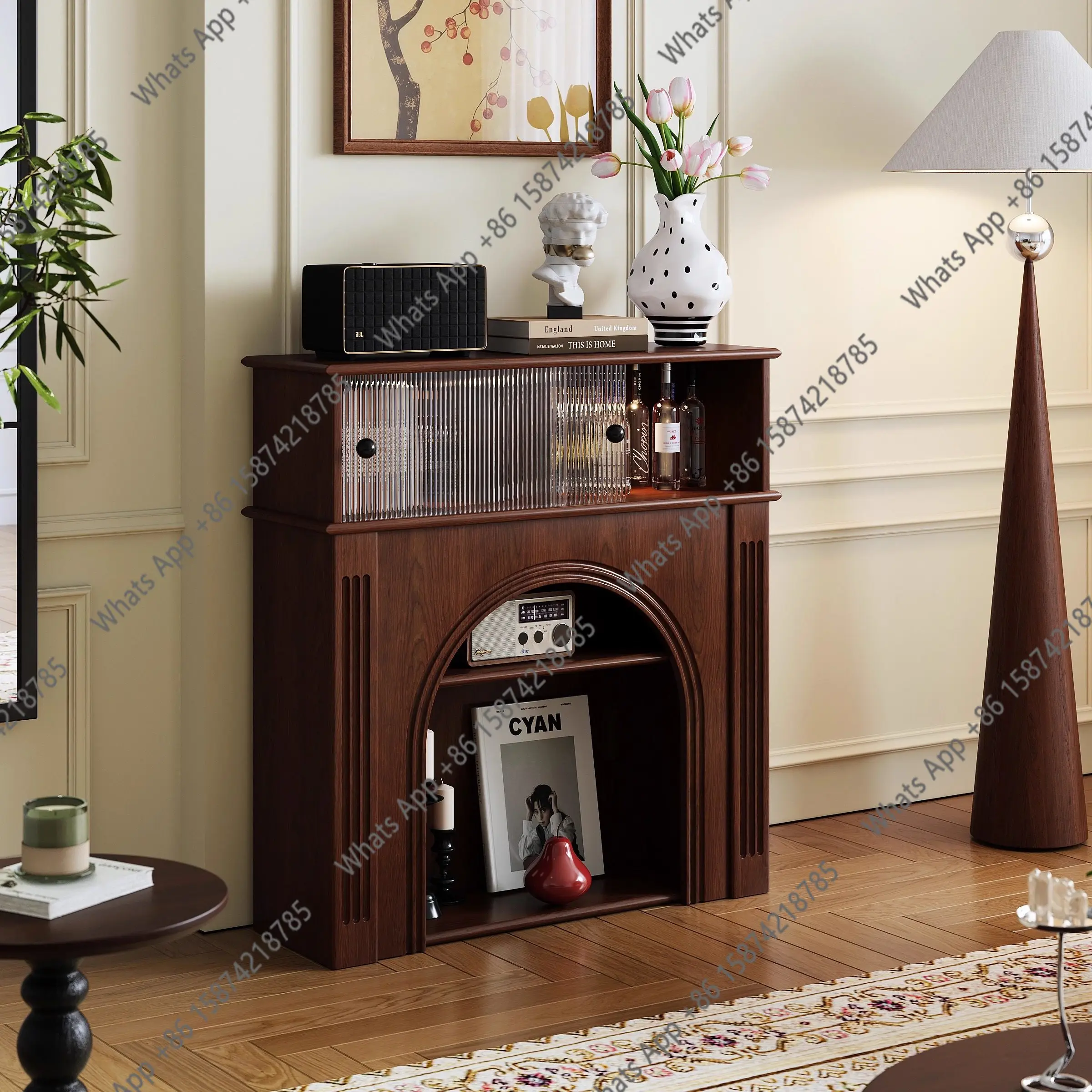 French cream wind fireplace decorative cabinet living room household small apartment modern simple fireplace cabinet