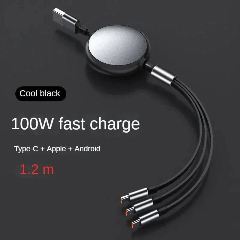 IPhoneおよびSamsung用の格納式USBケーブル,3 in 1充電器,マイクロUSBコネクタ,タイプC,100W