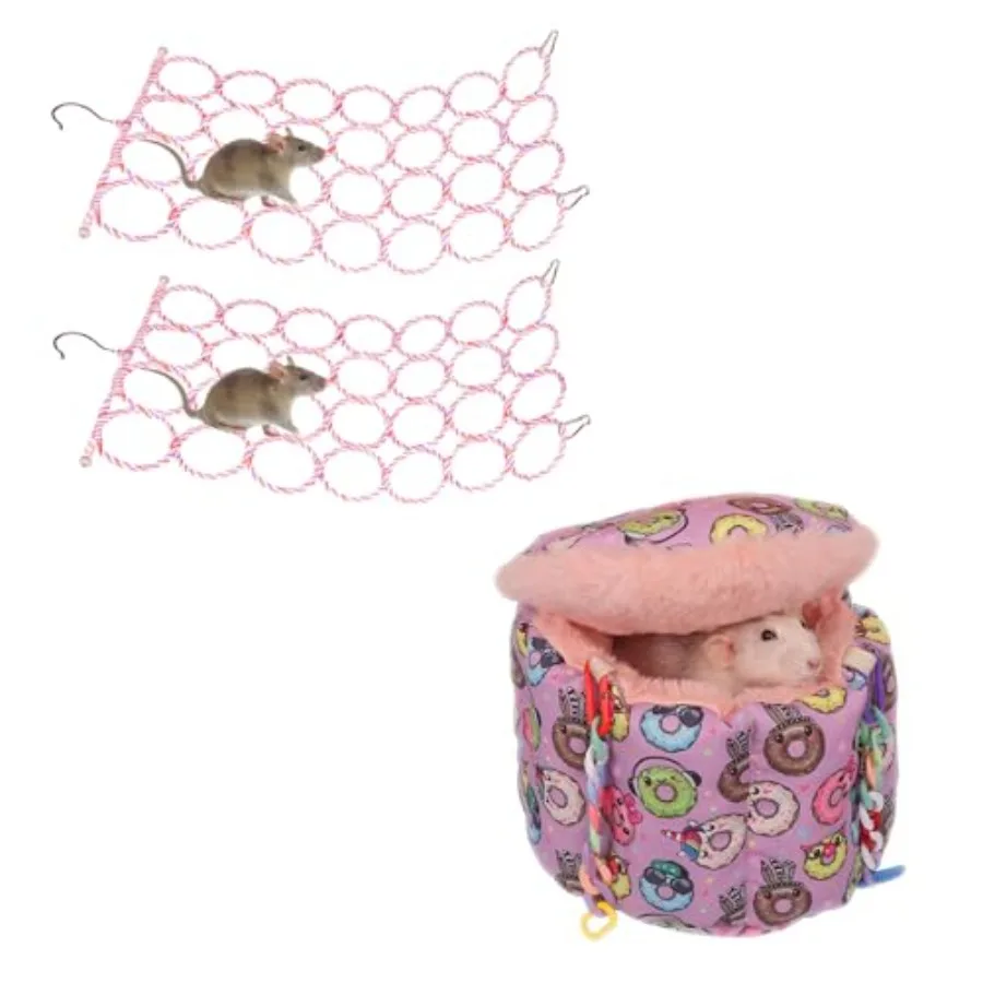 

2 шт. веревочные игрушки-сетки для лазания для крыс, пеньки-качели из пеньковой веревки, веревочные лестницы, веревочные мосты, подвесные гамаки и гамаки для крыс для клеток