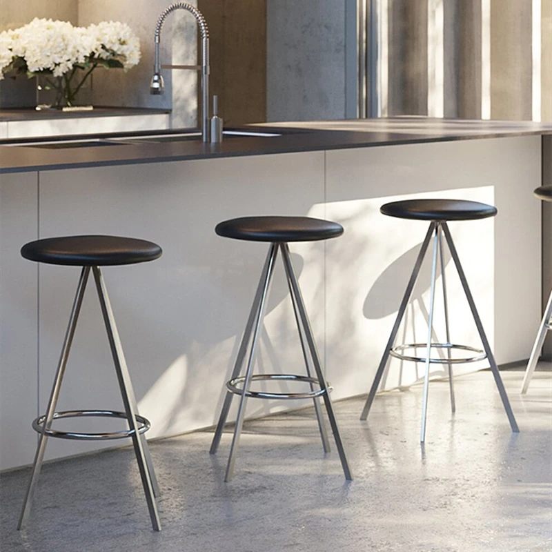 

‌Minimalist Bar Stool with Footrest - Industrial Style Swivel Chair Durable Metal High Leg Stool for Kitchen Island &Coffee Shop