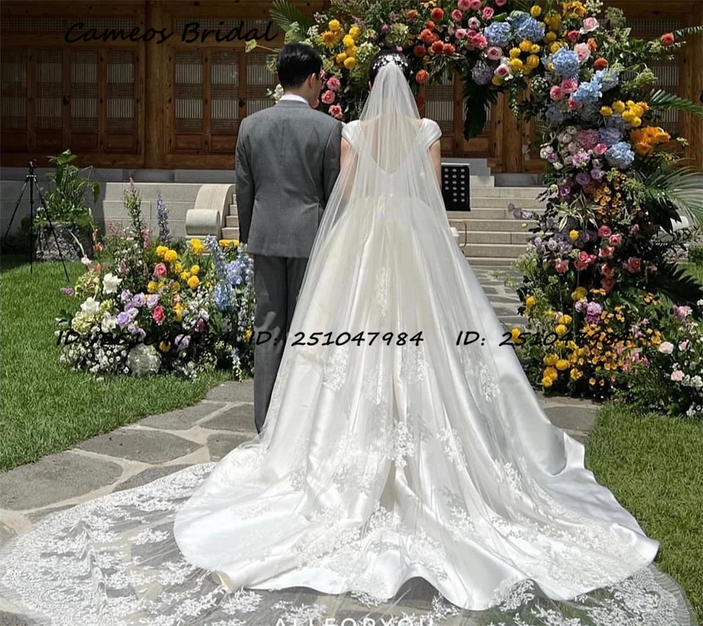 SONDR Vestido De novia De satén hecho a medida para mujer, espalda abierta, cuello redondo, Vestido De novia De marfil Civil coreano