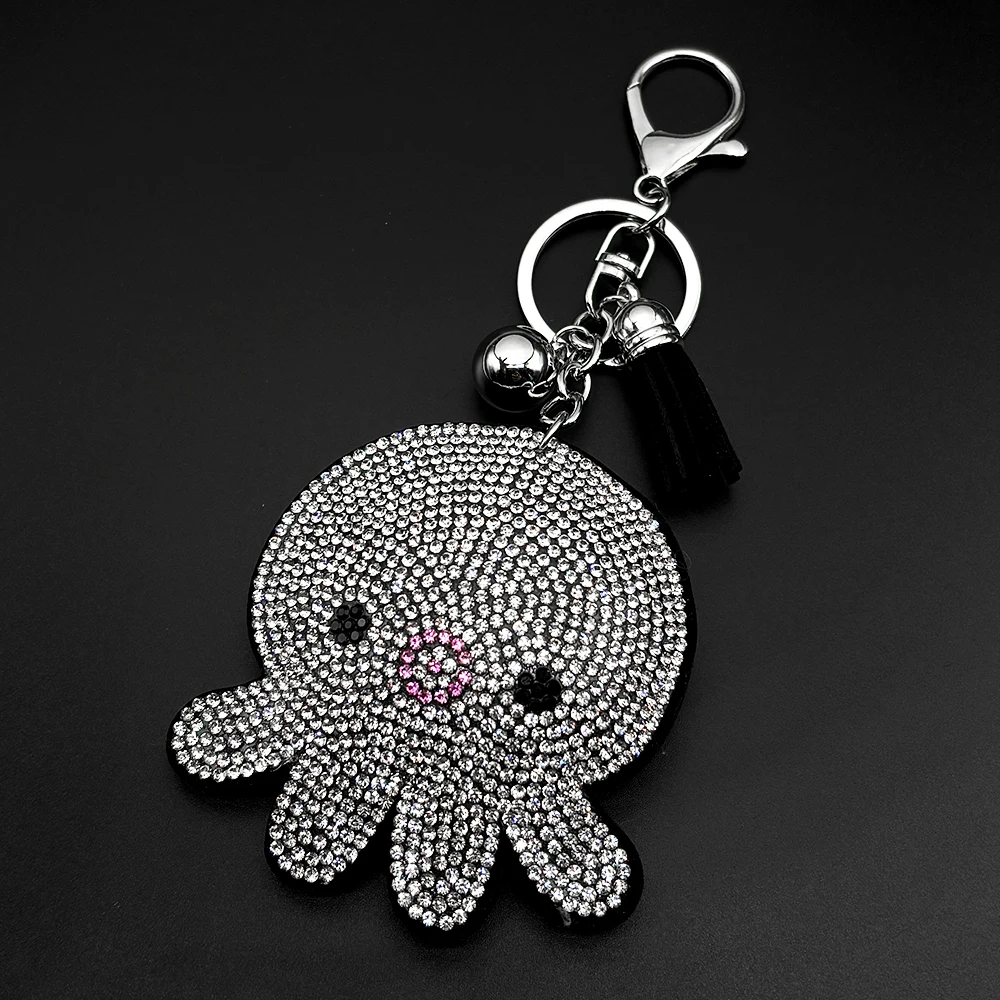 Niedlicher Oktopus-Schlüsselanhänger für Frauen und Mädchen, glitzernder Quasten-Taschenanhänger, glitzernder Kristall-Schlüsselring, schönes Accessoire im Ozean-Stil, Schmuckgeschenk – Detail 5