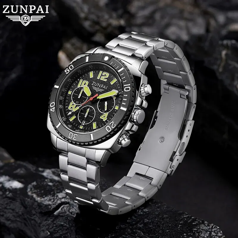 ZUNPAI Original Design Men\'s Watch Stainless Steel Top Brand Luxury Green Waterproof Sports Quartz Men\'s Relogio Masculino